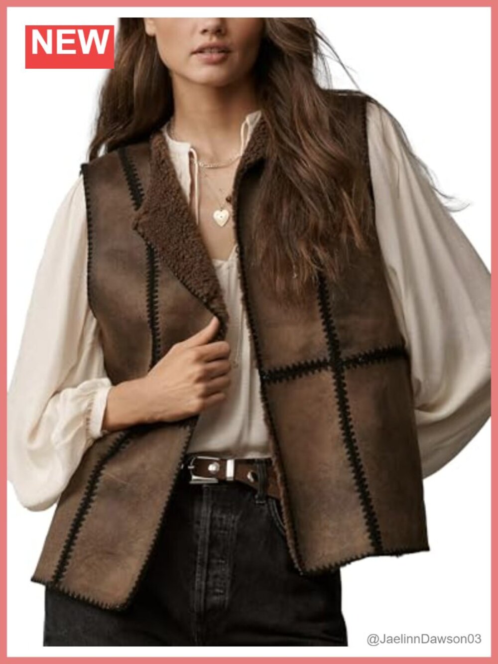 Oversized Sherpa Fleece Vest Warm Faux Suede Stitched Gilet Casual Outerwear